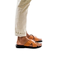 Model wearing Elan black-tan, handmade leather slide sandals