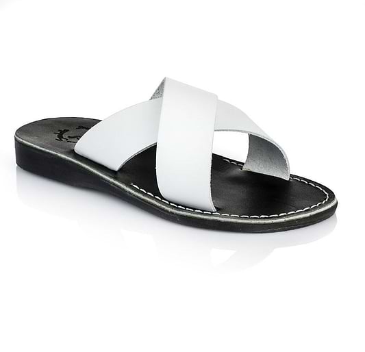 Elan Black Tan, handmade slide leather sandals - Front View