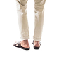 Model wearing Elan brown, handmade leather slide sandals