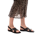 Model wearing Elan Buckle black, handmade leather sandals with back strap - Front View