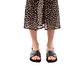 Model wearing Elan Buckle black, handmade leather sandals with back strap - Front View