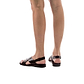 Model wearing Elan Buckle brown, handmade leather sandals with back strap - Front View