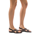 Model wearing Elan Buckle brown, handmade leather sandals with back strap - Front View