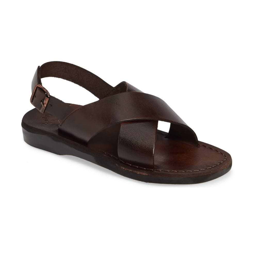 Elan Buckle brown, handmade leather sandals with back strap  - Front View