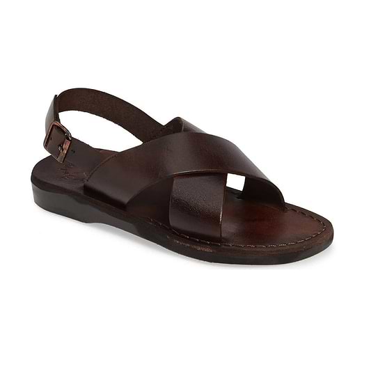 Elan Buckle brown, handmade leather sandals with back strap  - Front View