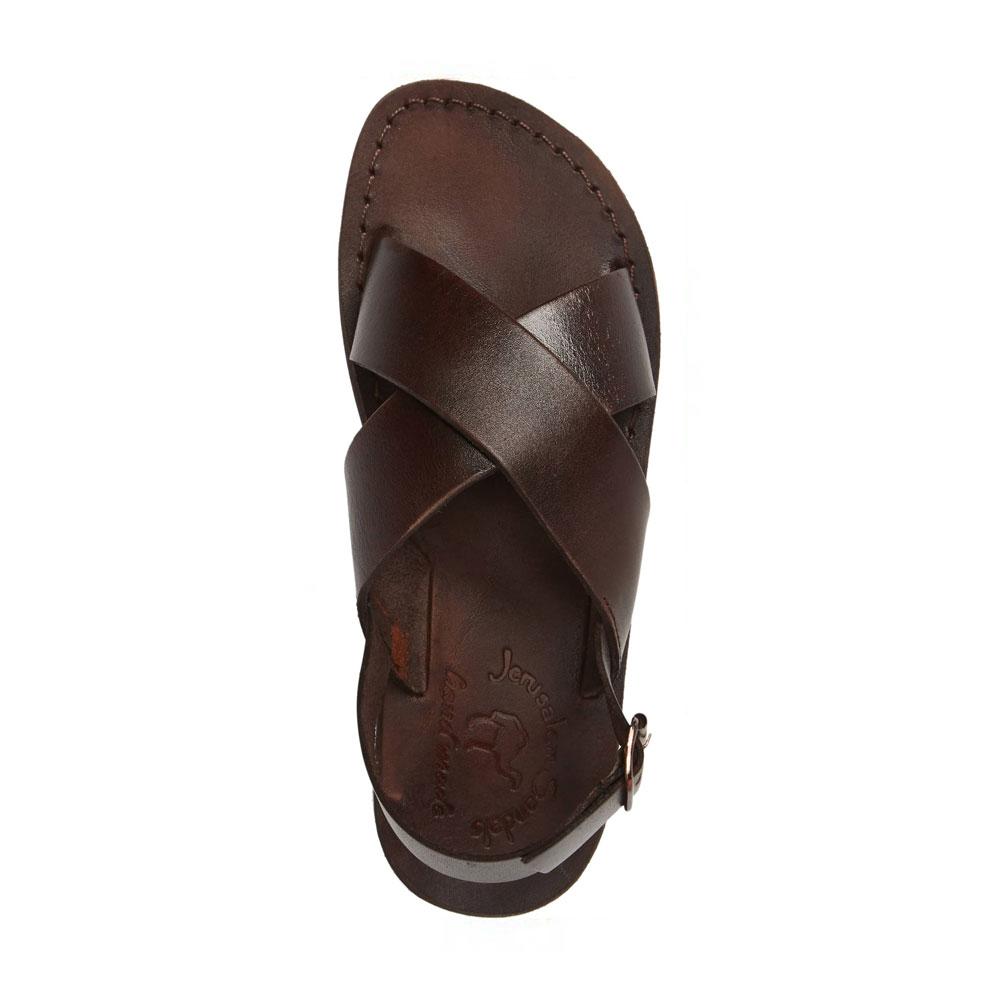 Elan Buckle brown, handmade leather sandals with back strap - Side View