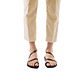 Model wearing Ella black, handmade leather sandals with back strap and toe loop  