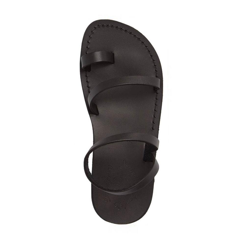 Ella black, handmade leather sandals with back strap and toe loop- Side View