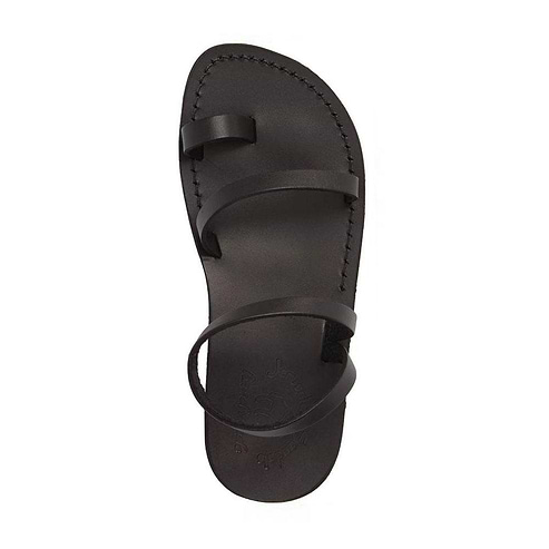 Ella black, handmade leather sandals with back strap and toe loop- Side View