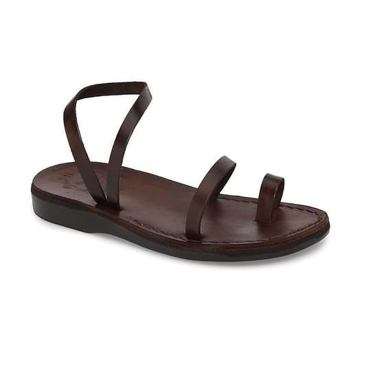 Ella brown, handmade leather sandals with back strap and toe loop - Front View