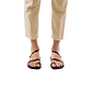 Model wearing Ella brown, handmade leather sandals with back strap and toe loop  