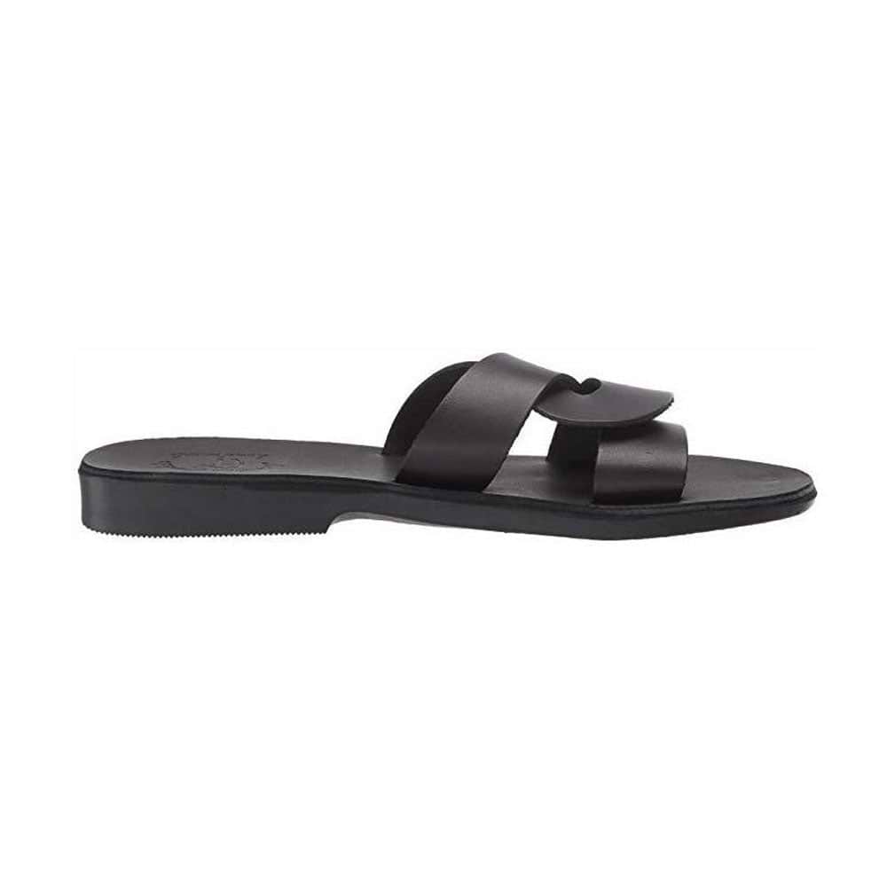 Emily Black, handmade leather slide sandals - left View