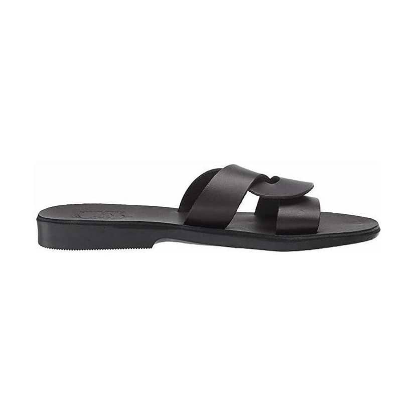 Emily Black, handmade leather slide sandals - left View