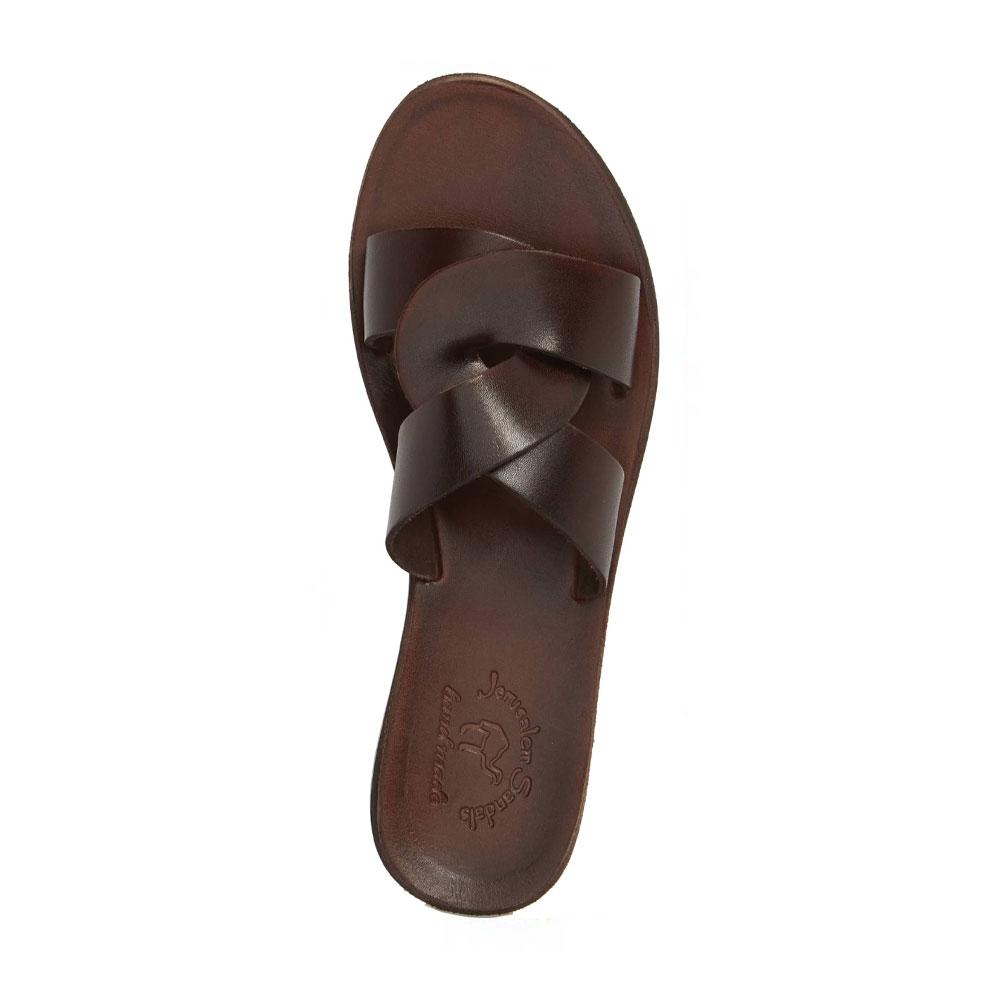 Emily brown, handmade leather slide sandals - Side View