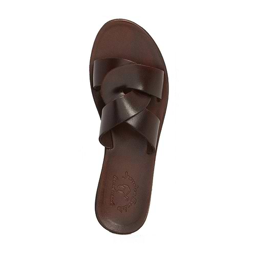 Emily brown, handmade leather slide sandals - Side View
