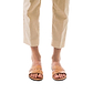 Model wearing Emily tan, handmade leather slide sandals
