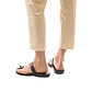 Model wearing Esther brown, handmade leather slide sandals 