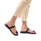 Model wearing Esther brown, handmade leather slide sandals 