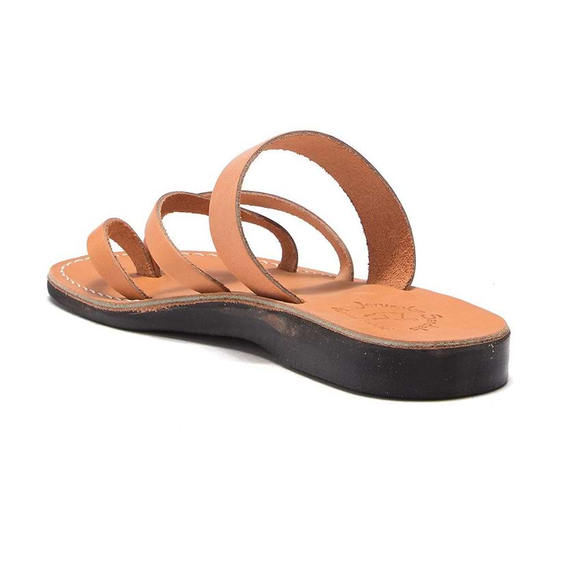Exodus Tan, handmade leather slide sandals with toe loop - back View