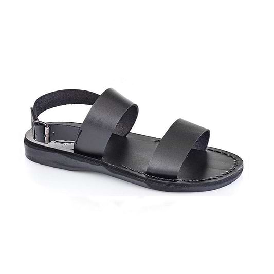 Golan black, handmade leather sandals with back strap - Front View