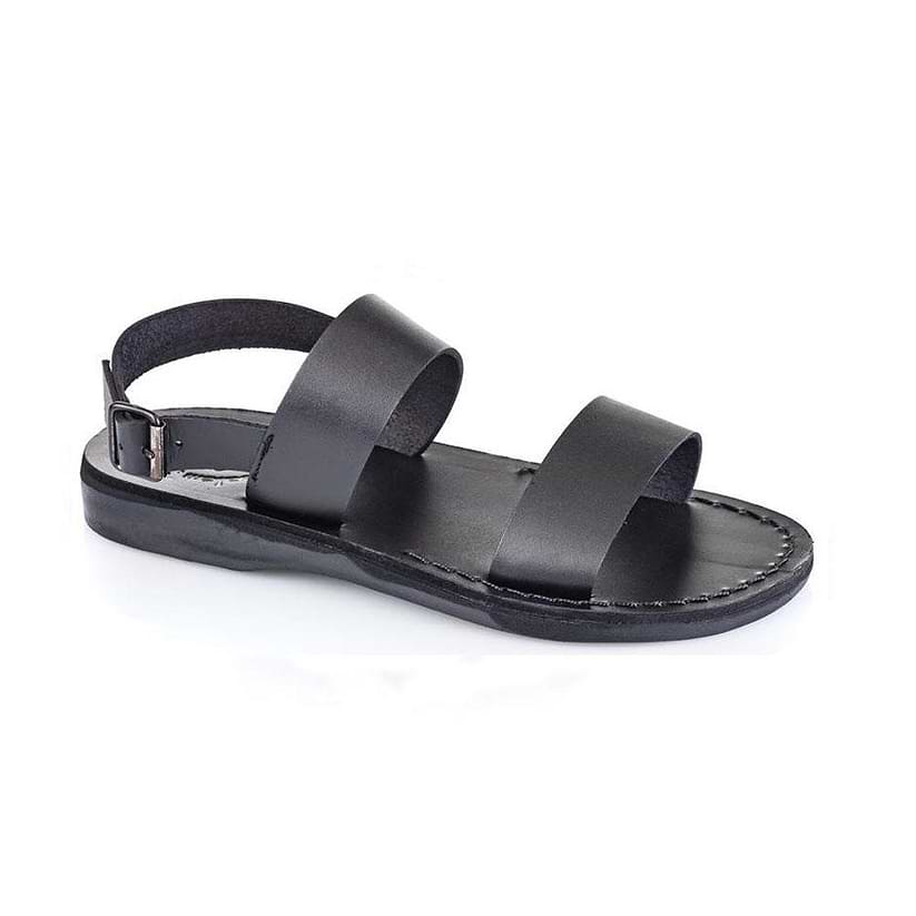 Golan black, handmade leather sandals with back strap  - Front View