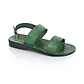 Golan green, handmade leather sandals with back strap  - Front View