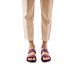 Model wearing Golan violet, handmade leather sandals with back strap 