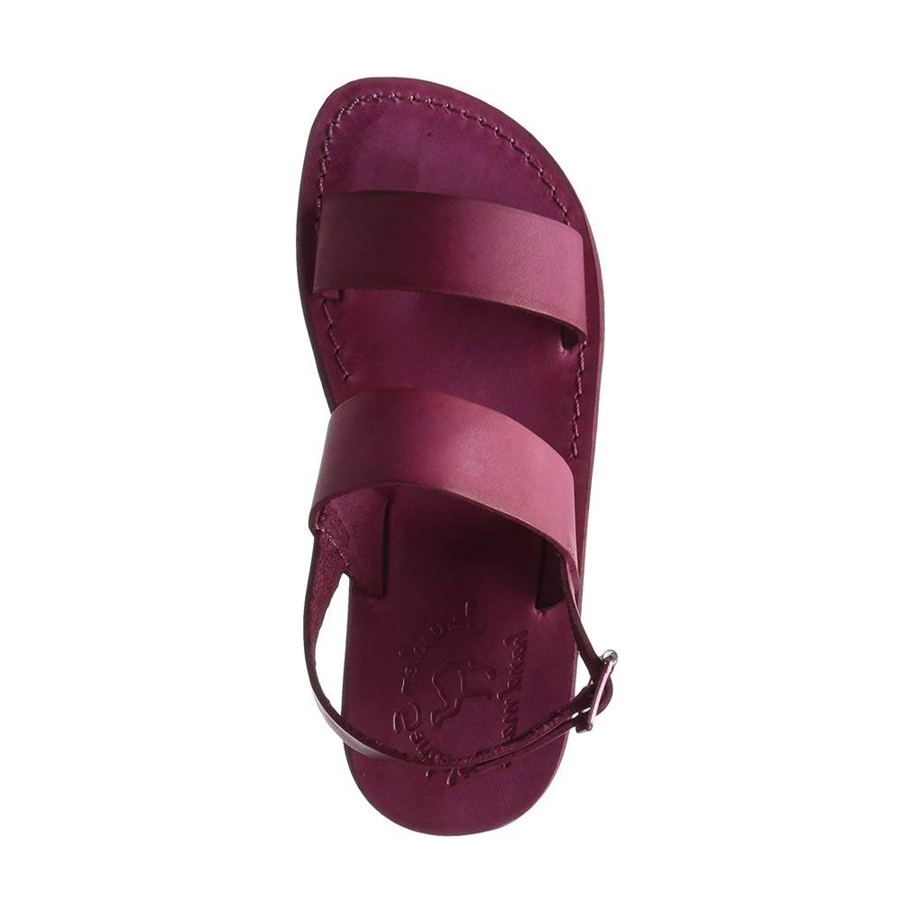 Golan violet, handmade leather sandals with back strap  - Front View