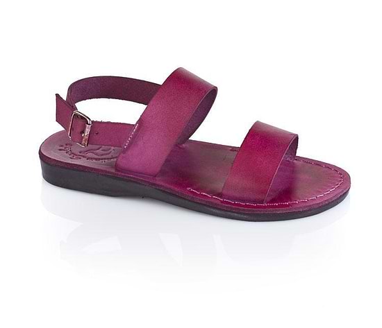 Golan violet, handmade leather sandals with back strap  - Front View