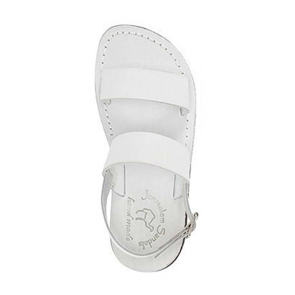 Golan white, handmade leather sandals with back strap  - Side View