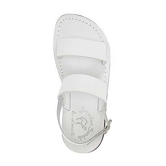 Golan white, handmade leather sandals with back strap  - Side View