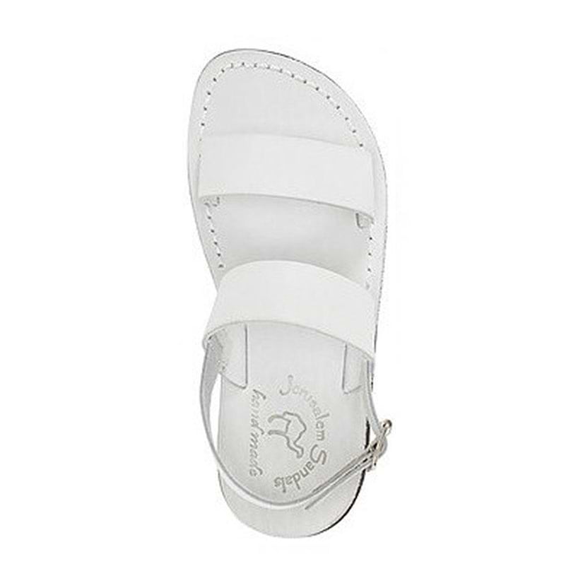 Golan white, handmade leather sandals with back strap  - Side View