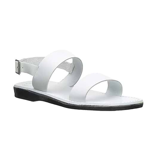 Golan white, handmade leather sandals with back strap - Front View