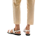 Model wearing Golan white, handmade leather sandals with back strap 