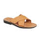 Isla tan, handmade leather slide sandals - Front View