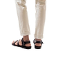 Model wearing Jared brown, handmade leather sandals with back strap and toe loop