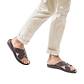 Model wearing Jesse brown, handmade leather slide sandals - Front View