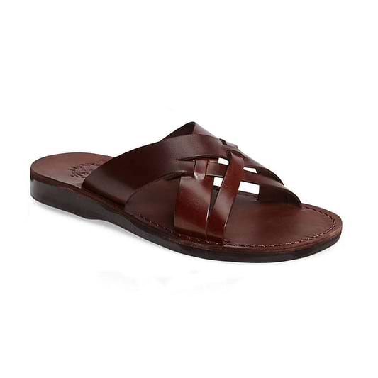 Jesse brown, handmade leather slide sandals - Front View