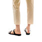 Model wearing Joanna brown, handmade leather slide sandals
