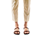 Model wearing Joanna honey, handmade leather slide sandals
