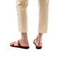 Model wearing Joanna red, handmade leather slide sandals