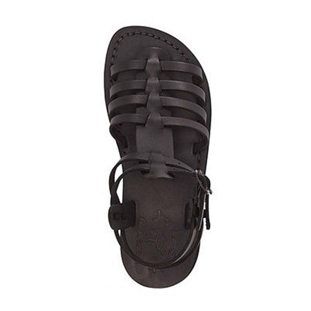 Leah black, handmade leather sandals with back strap  - Side View