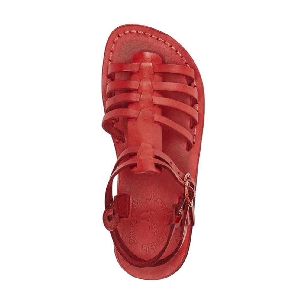 Leah red, handmade leather sandals with back strap  - Side View