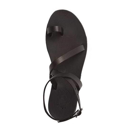 Mara black, handmade leather sandals with back strap and toe loop- Side View