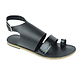 Abbot Kinney Blvd black snake, handmade leather buckle sandals with front toe loop - Side View