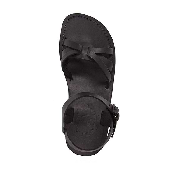 Miriamr black, handmade leather sandals with back strap  - Side View
