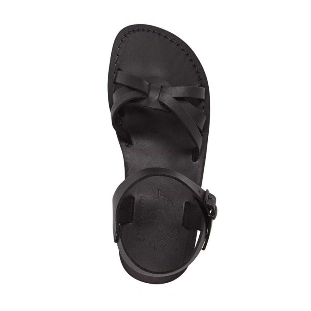 Miriamr black, handmade leather sandals with back strap  - Side View
