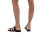 Model wearing Rachel Brown , handmade leather slide sandals with toe loop