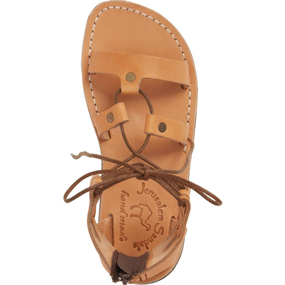 Rebecca Tan, handmade leather sandals with back strap  - Side View