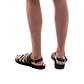 Model wearing Silas brown, handmade leather sandals with back strap 
